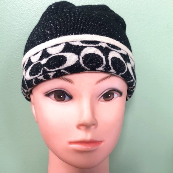 Coach Black & Silver Wool Blend Beanie Hat OS main image 8